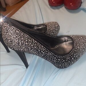 Black and Silver Stiletto Heels with Speckled Pattern